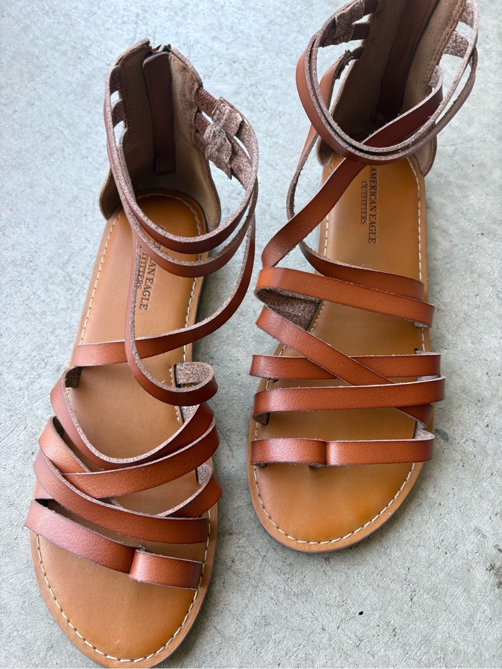 Brown strappy gladiator sandals lace up minimalist boho summer flats